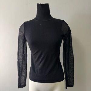 Versace Black Top with Sheer Sleeves Merino Wool XS fit small